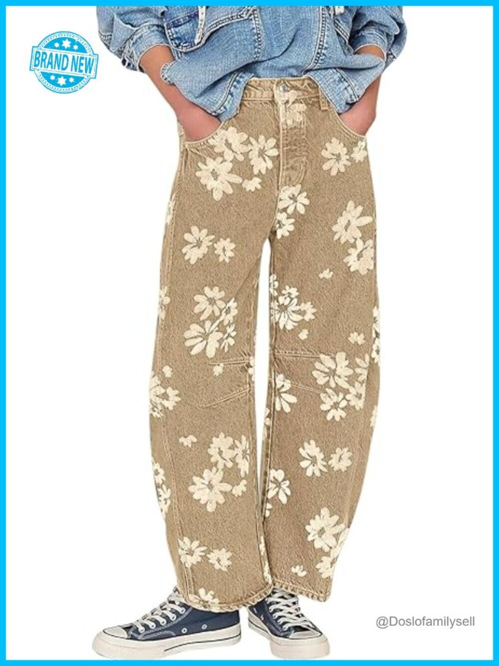 Retro Floral Print Barrel Jeans Mid Rise Wide Leg Baggy Boyfriend